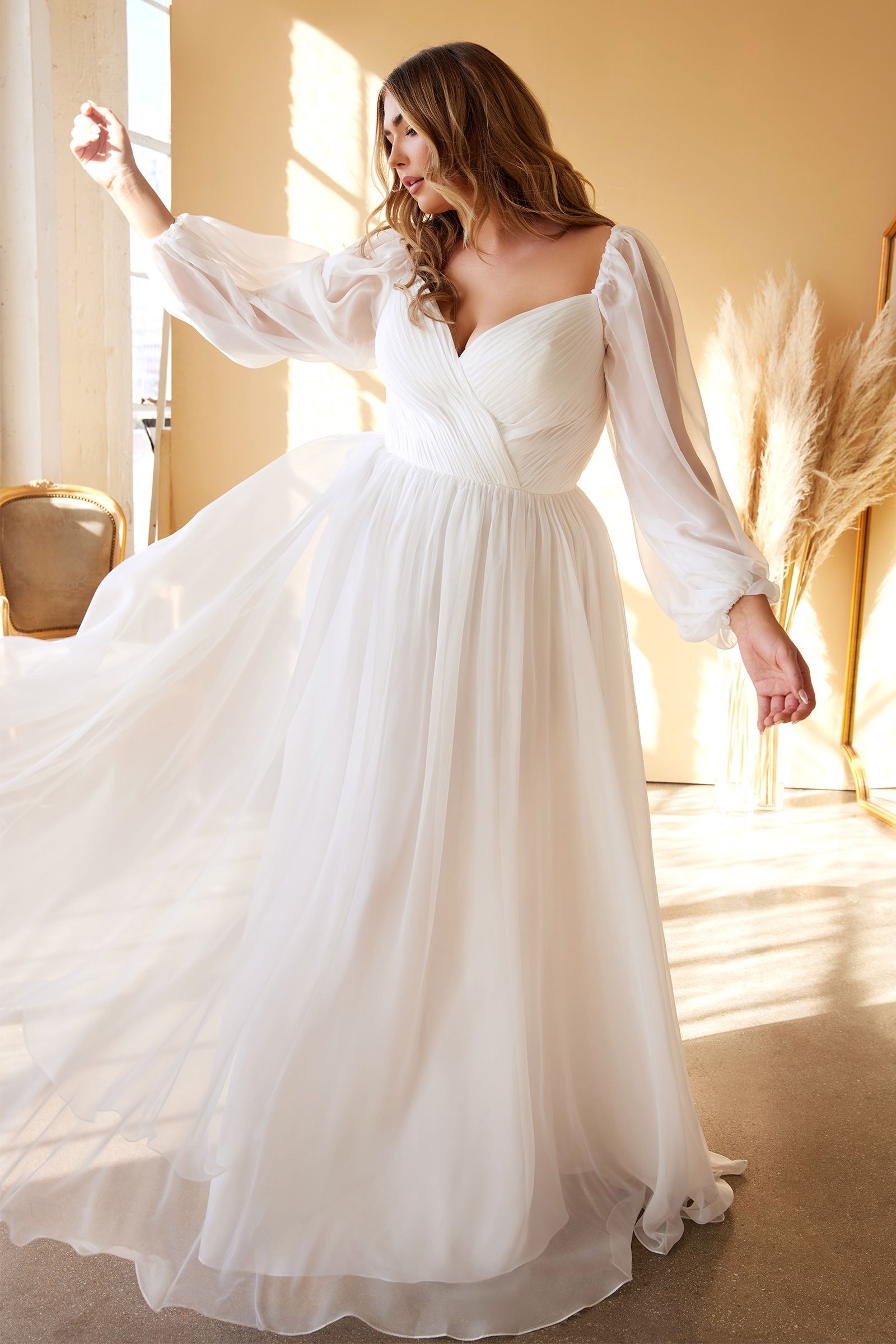 Plus Size Sweetheart Sheer Sleeve Chiffon Dress - RoshelLuxe.com