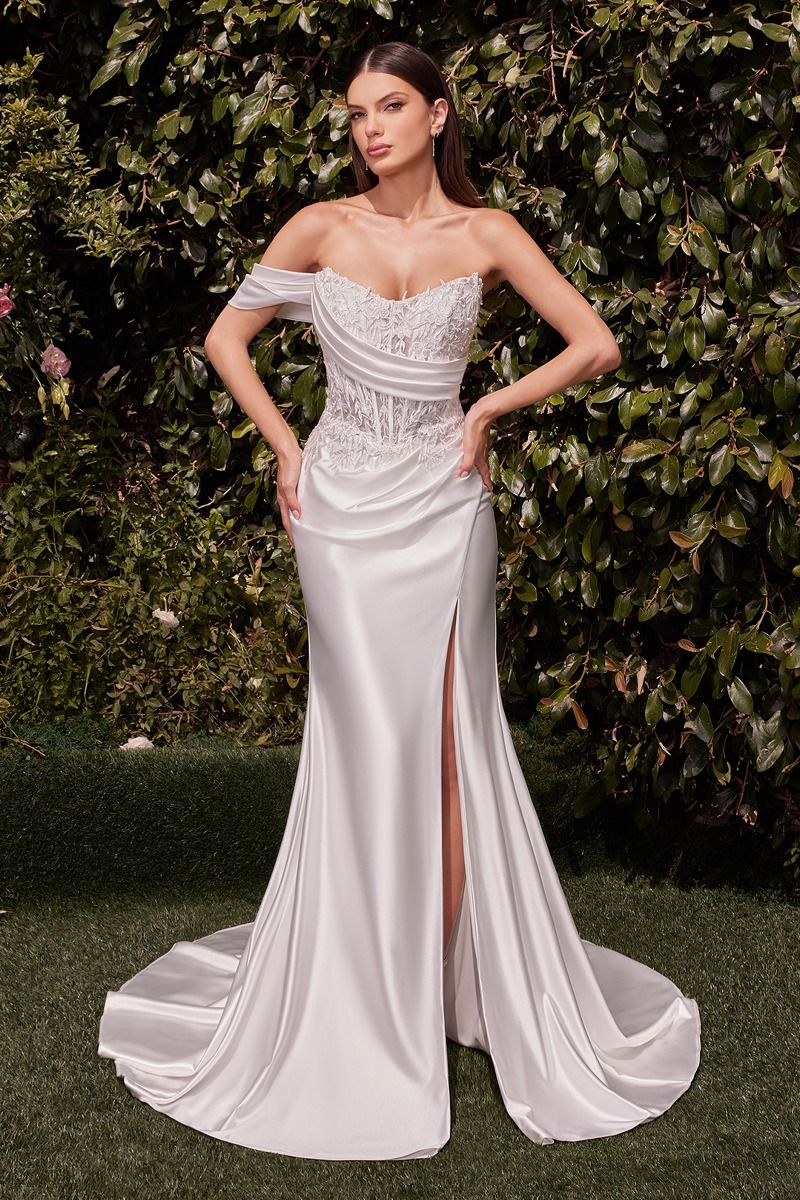 Lace Satin Fit & Flare Bridal Gown - RoshelLuxe.com