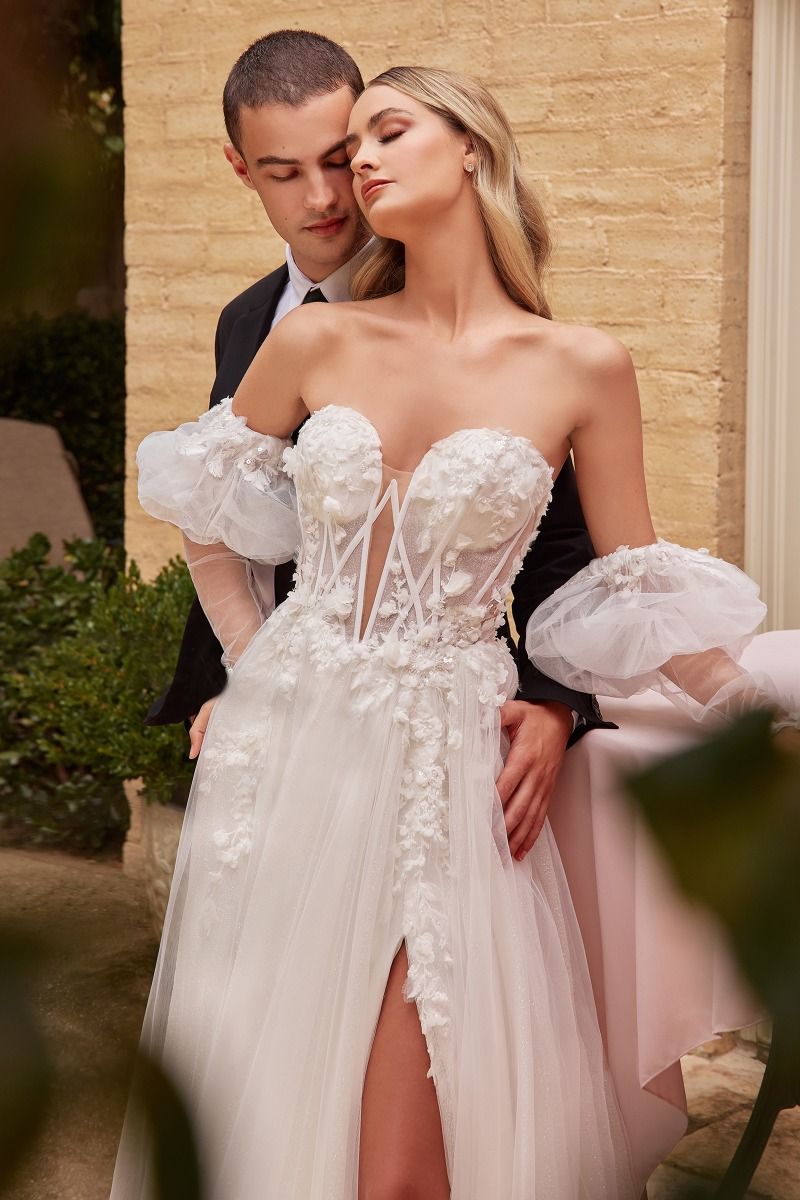Strapless Ball Gown With Removable Sleeves - RoshelLuxe.com