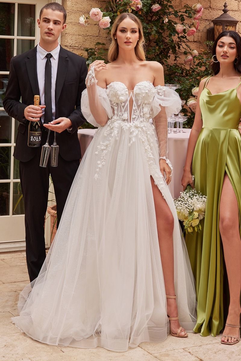 Strapless Ball Gown With Removable Sleeves - RoshelLuxe.com