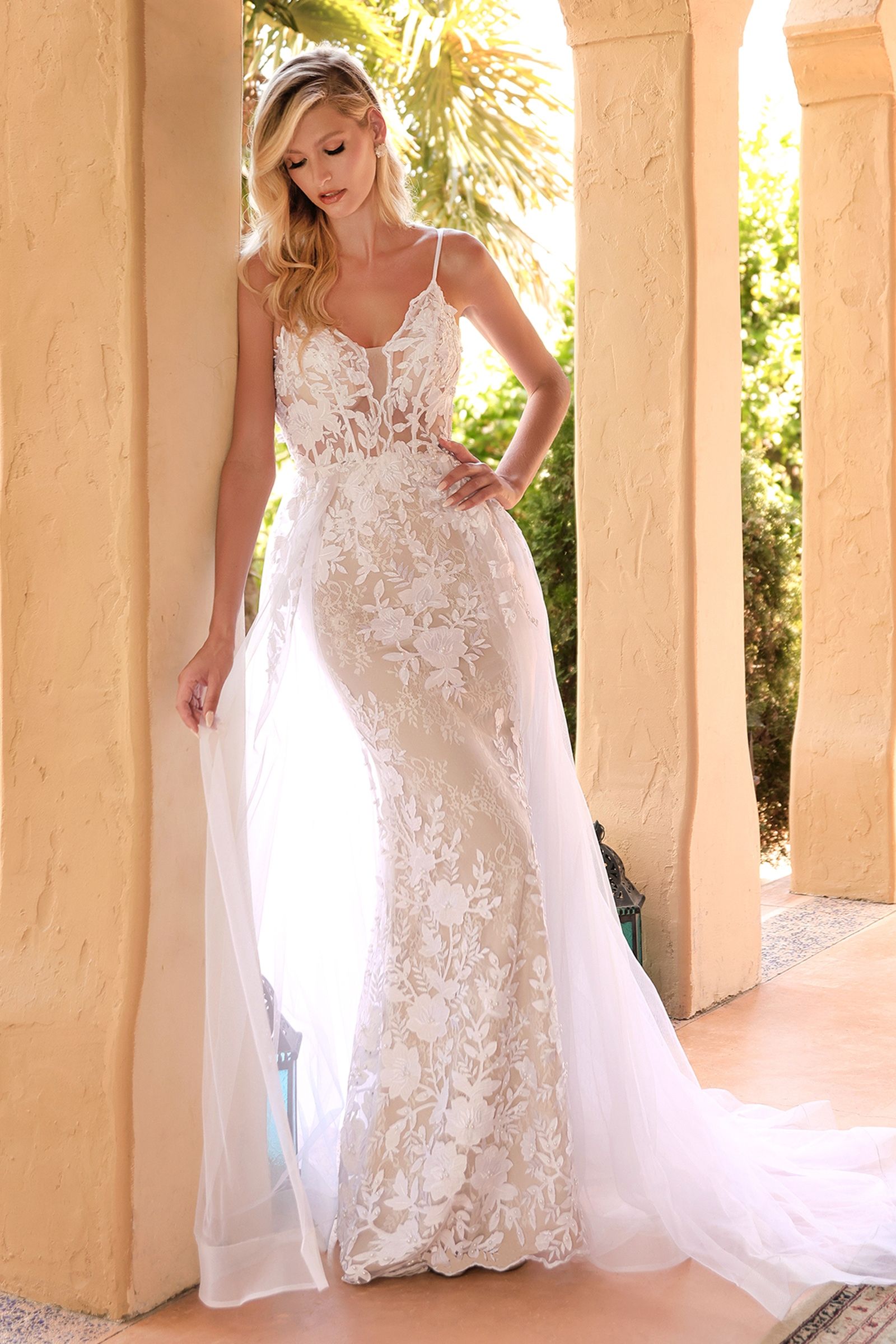 Lace Wedding Gown With Overskirt - RoshelLuxe.com