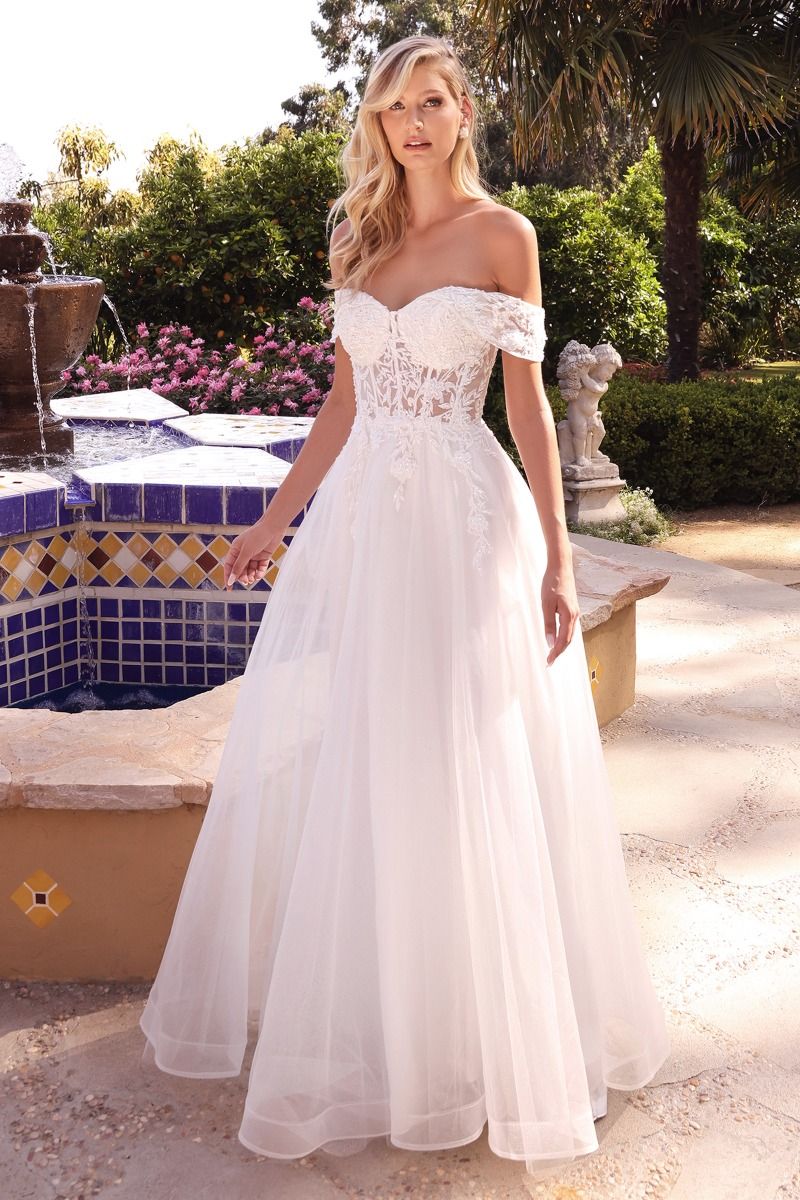 Lace Off The Shoulder Bridal Gown - RoshelLuxe.com