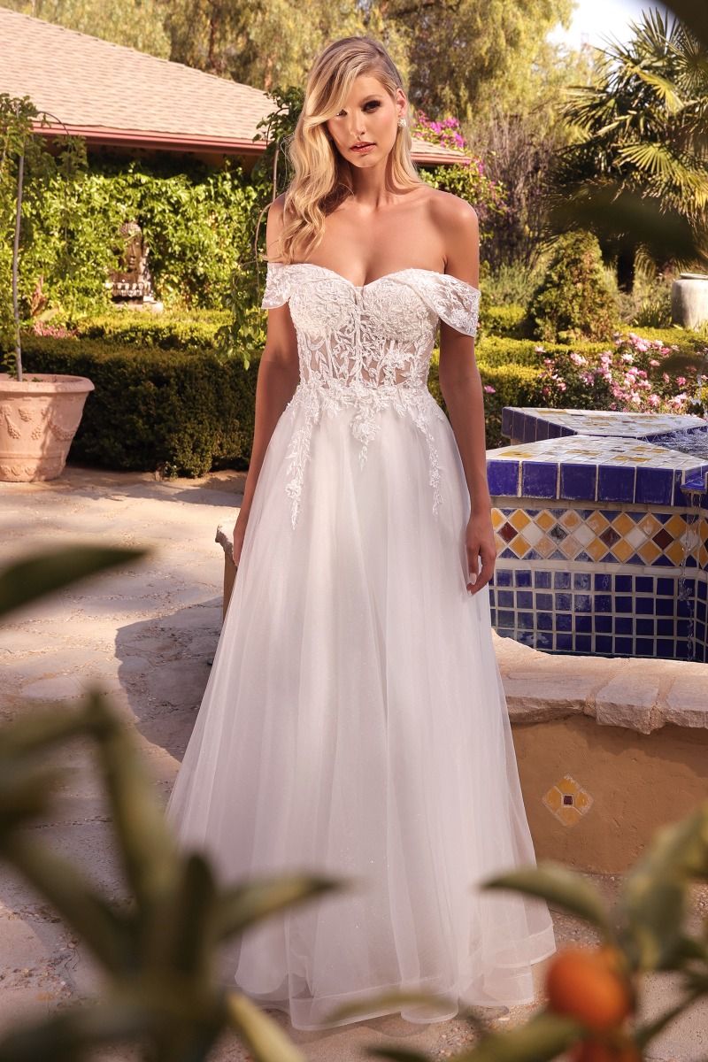 Lace Off The Shoulder Bridal Gown - RoshelLuxe.com