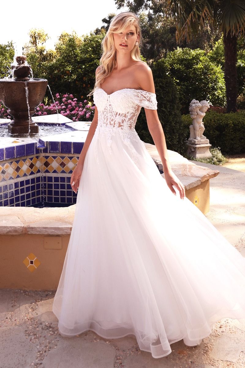 Lace Off The Shoulder Bridal Gown - RoshelLuxe.com