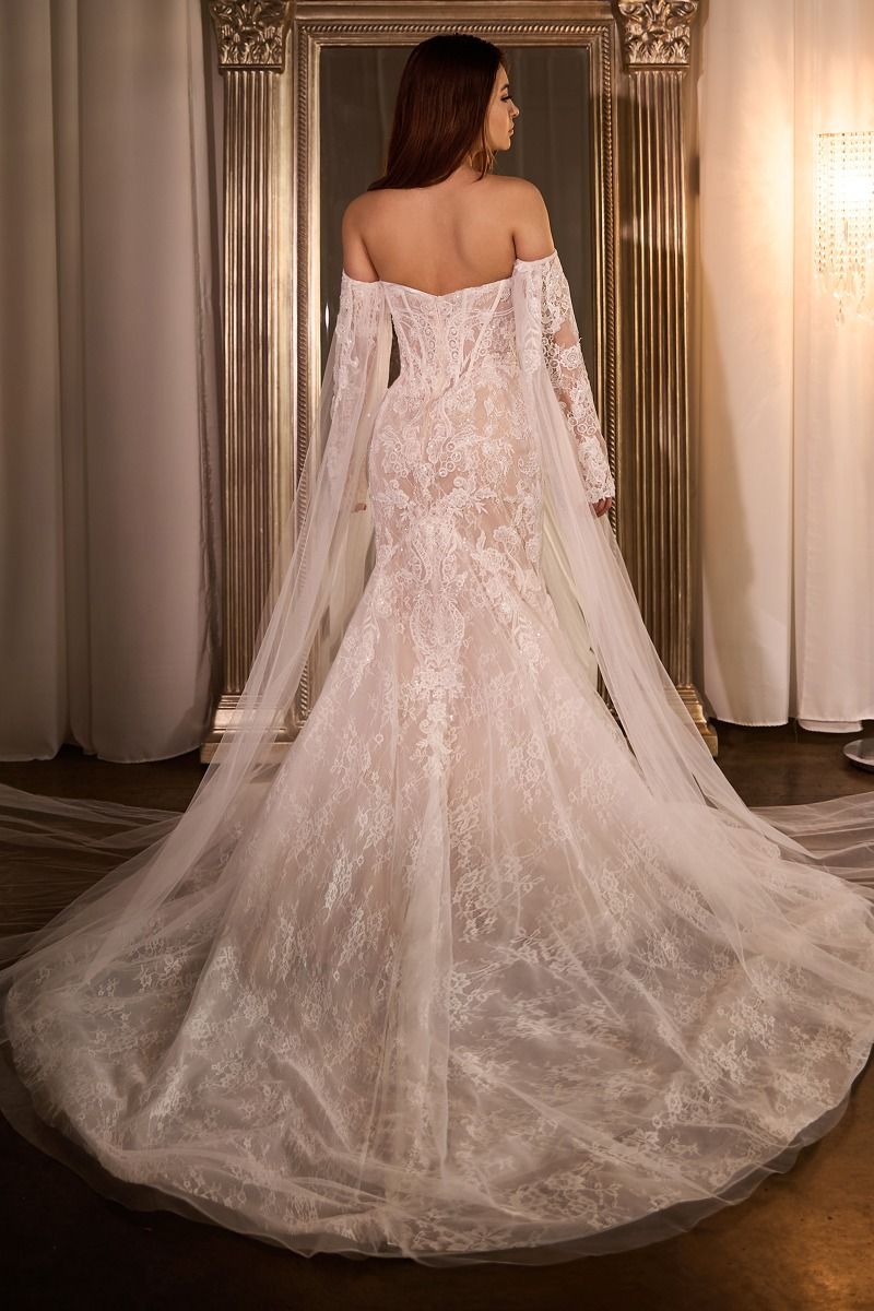 Fitted Lace Mermaid Gown With Sleeves - RoshelLuxe.com