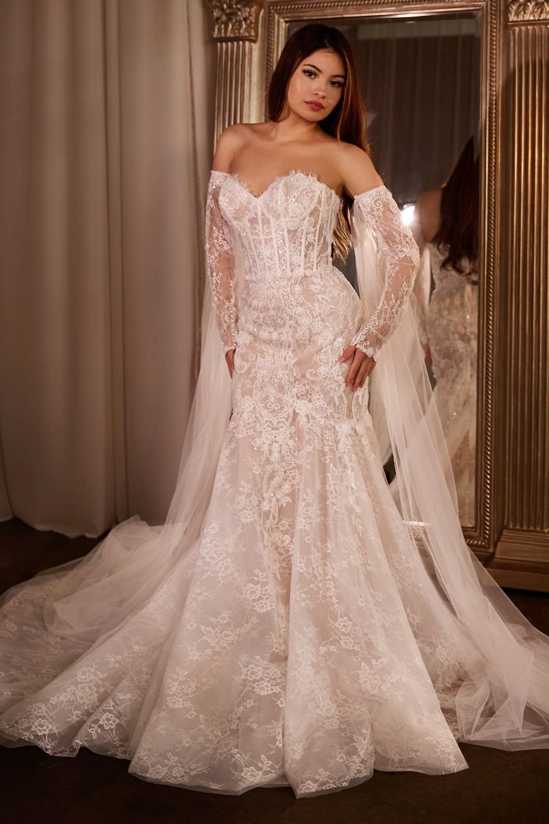 Fitted Lace Mermaid Gown With Sleeves - RoshelLuxe.com