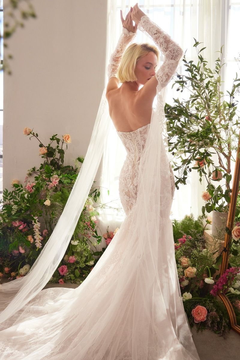 Fitted Lace Mermaid Gown With Sleeves - RoshelLuxe.com