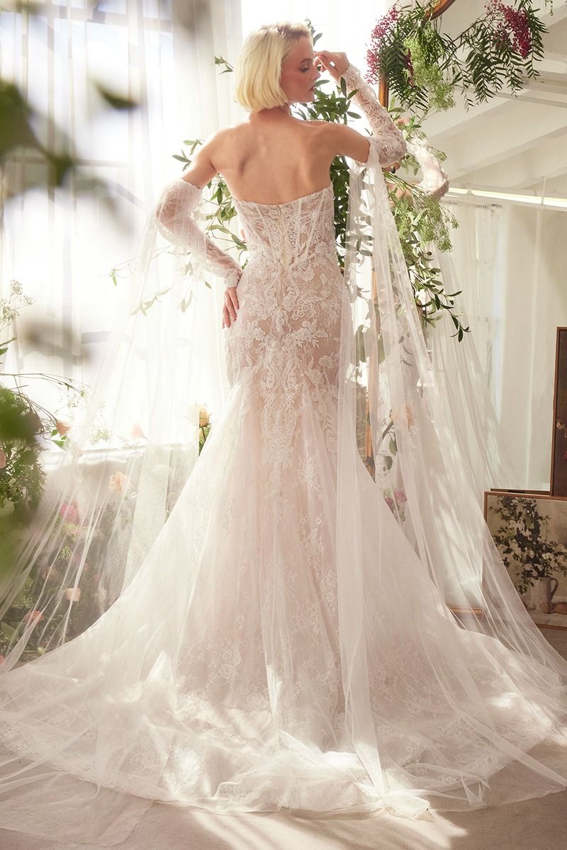 Fitted Lace Mermaid Gown With Sleeves - RoshelLuxe.com
