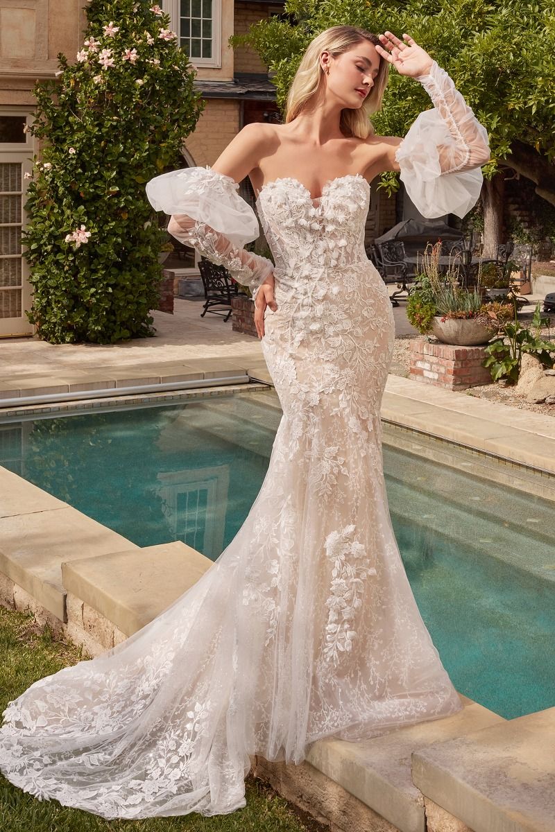 Lace Mermaid Bridal Gown With Removable Sleeves - RoshelLuxe.com