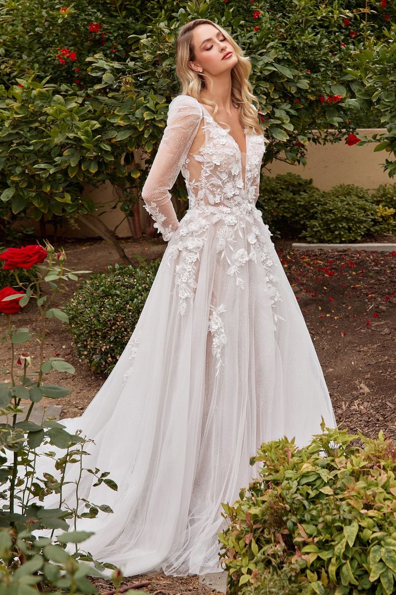 A-Line Wedding Gown With Removable Sleeves - RoshelLuxe.com