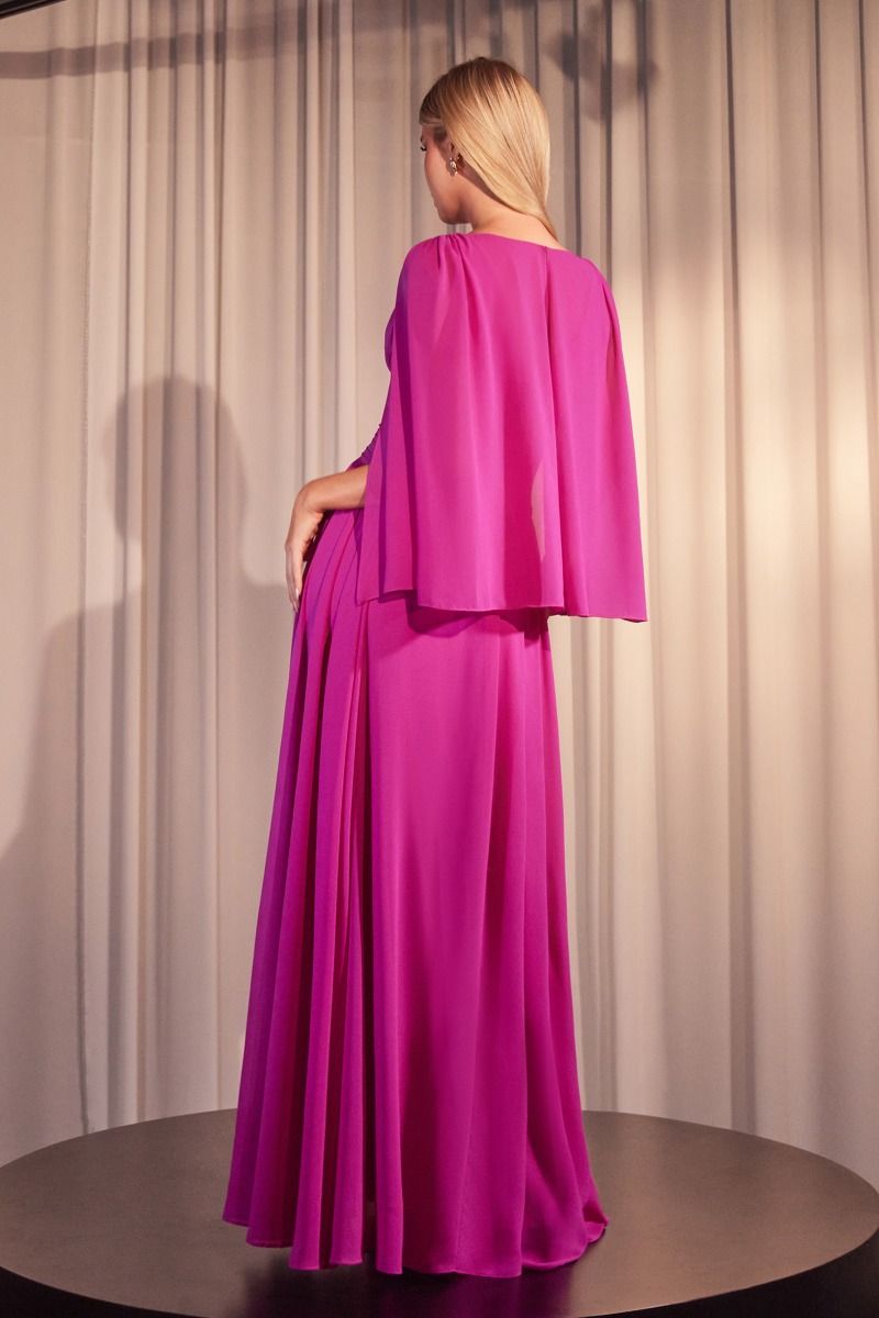 A-Line Caplet Dress In Chiffon - RoshelLuxe.com
