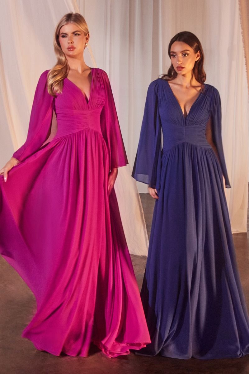 A-Line Caplet Dress In Chiffon - RoshelLuxe.com