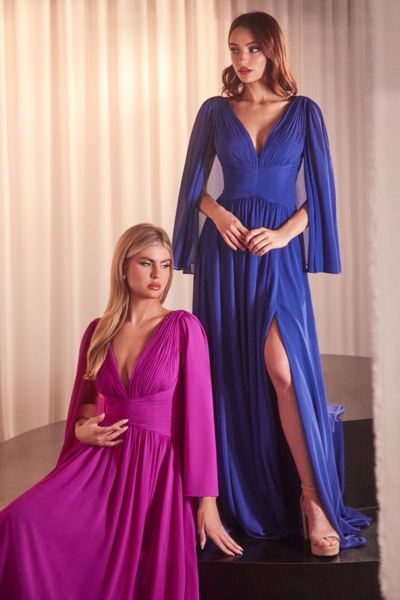A-Line Caplet Dress In Chiffon - RoshelLuxe.com