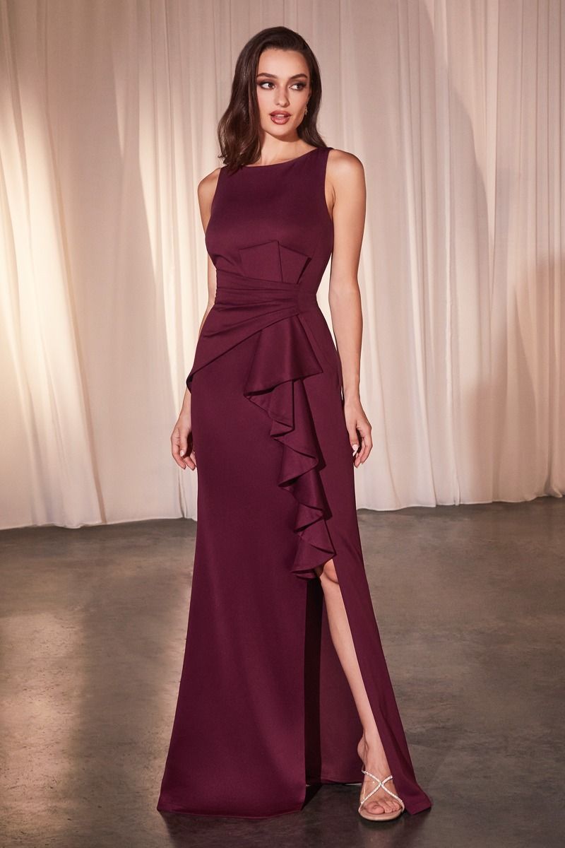 Fitted Neoprene Burgundy Dress - RoshelLuxe.com