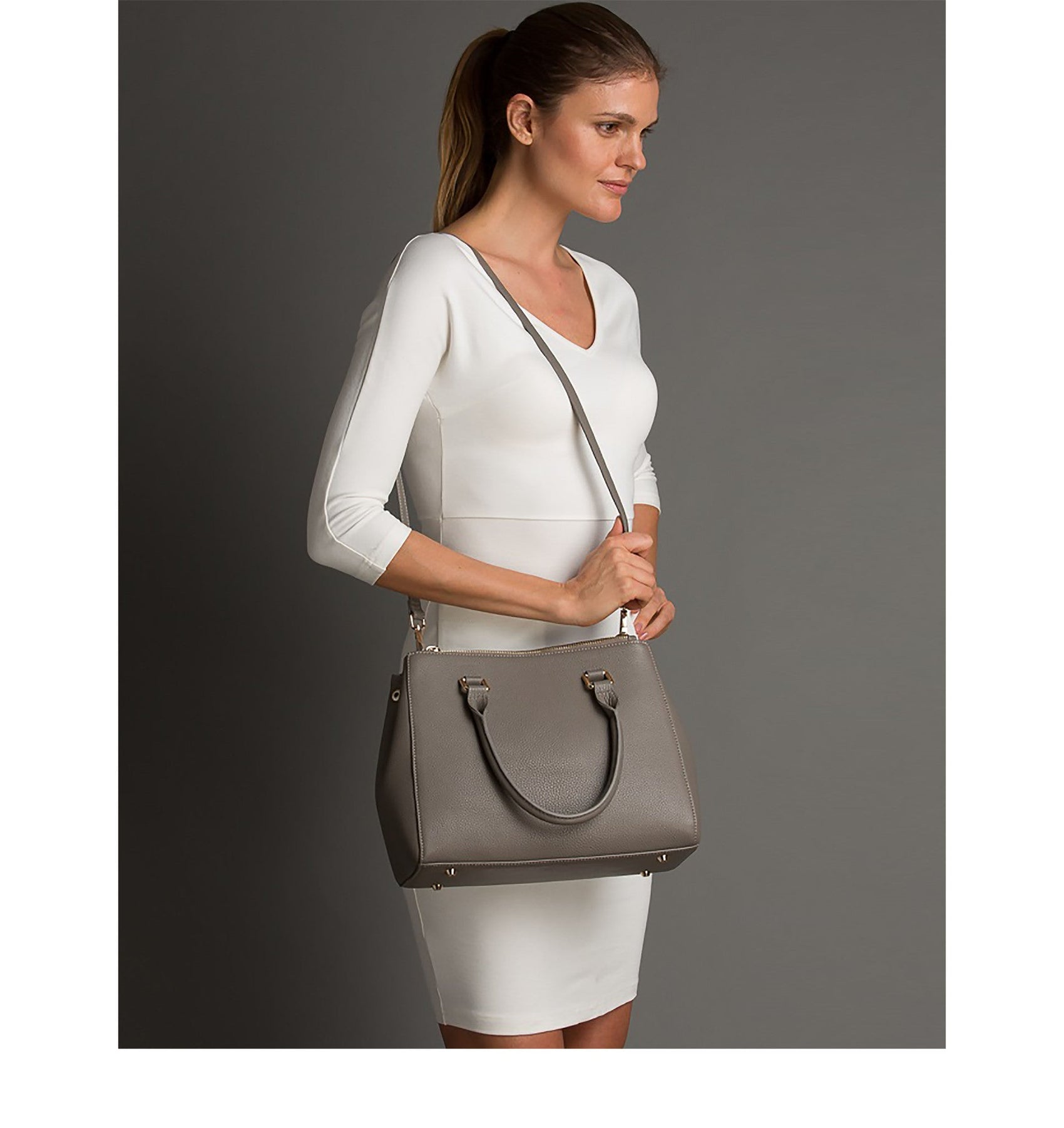 Leather Gray Satchel Bag - RoshelLuxe.com