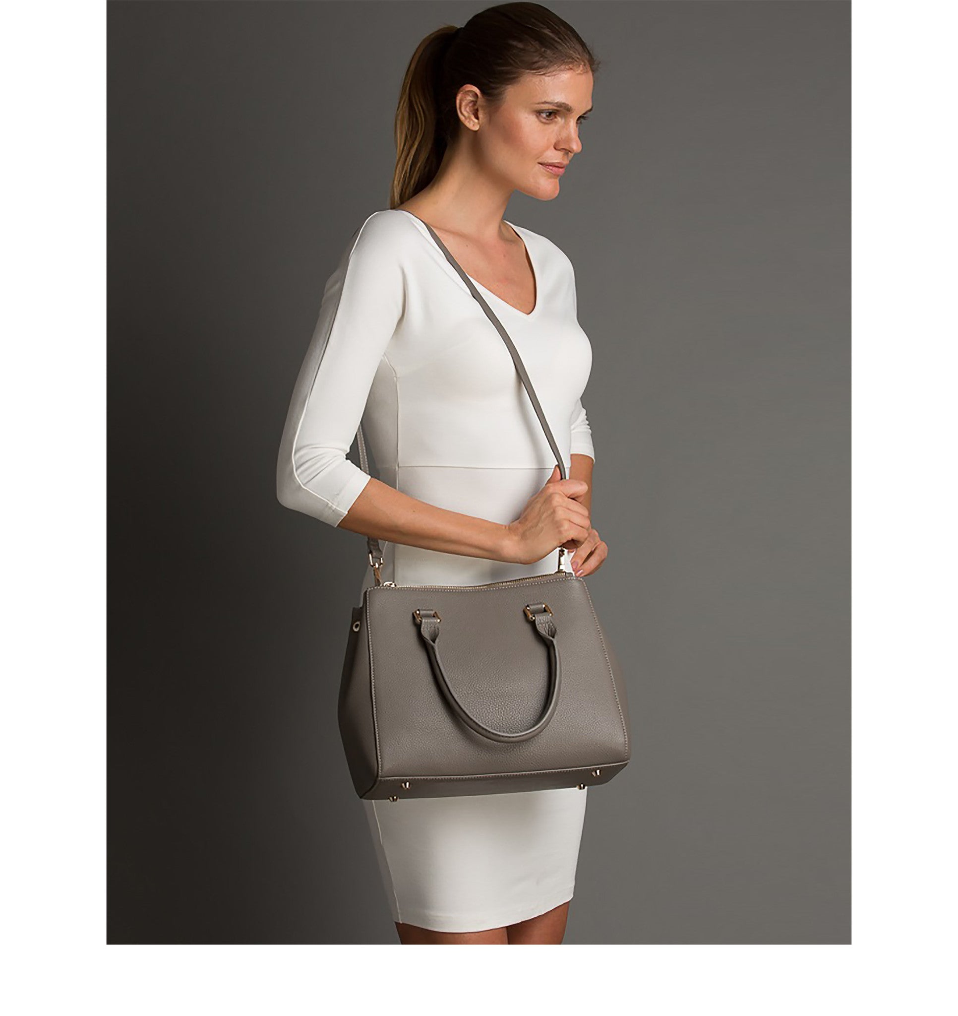 Leather Gray Satchel Bag