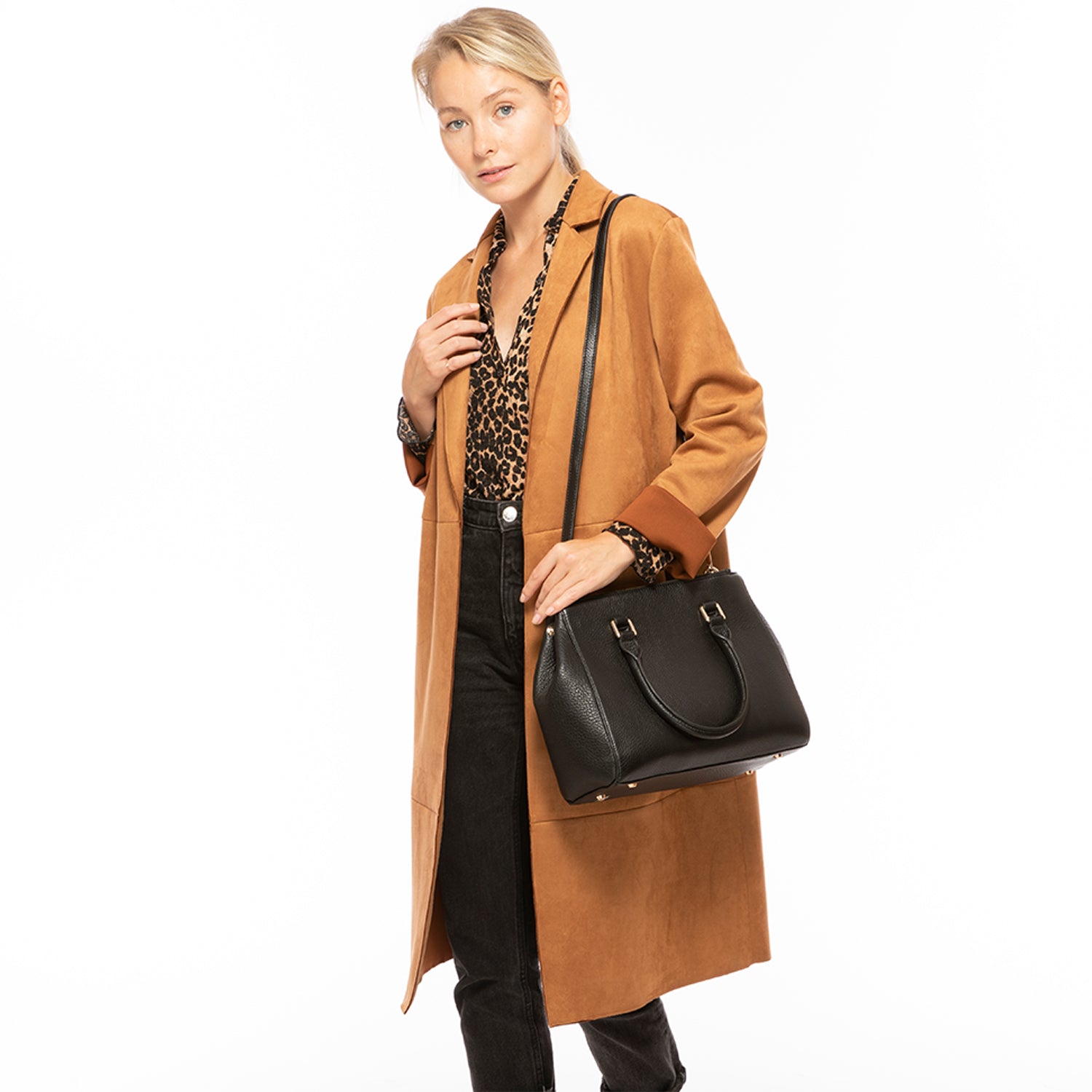 Leather Satchel Bag Black - RoshelLuxe.com