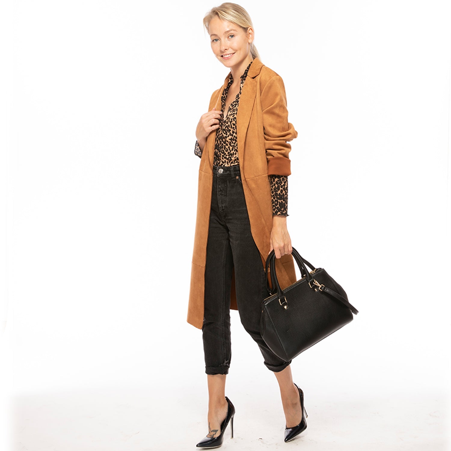 Leather Satchel Bag Black - RoshelLuxe.com