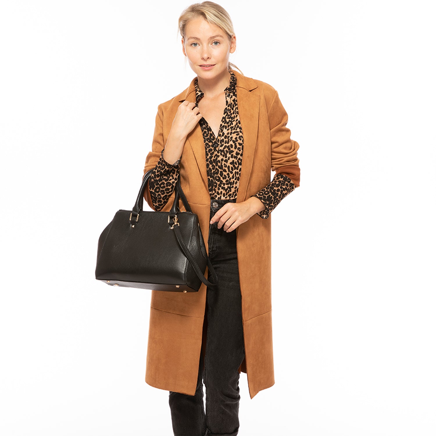 Leather Satchel Bag Black - RoshelLuxe.com