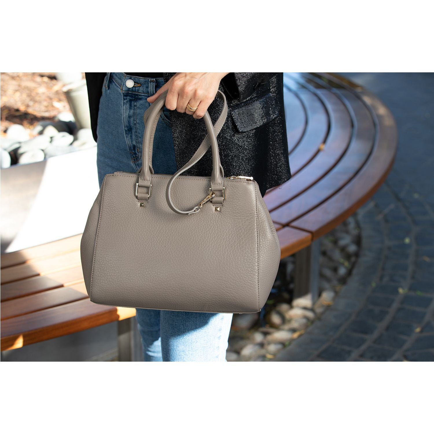 Leather Gray Satchel Bag - RoshelLuxe.com