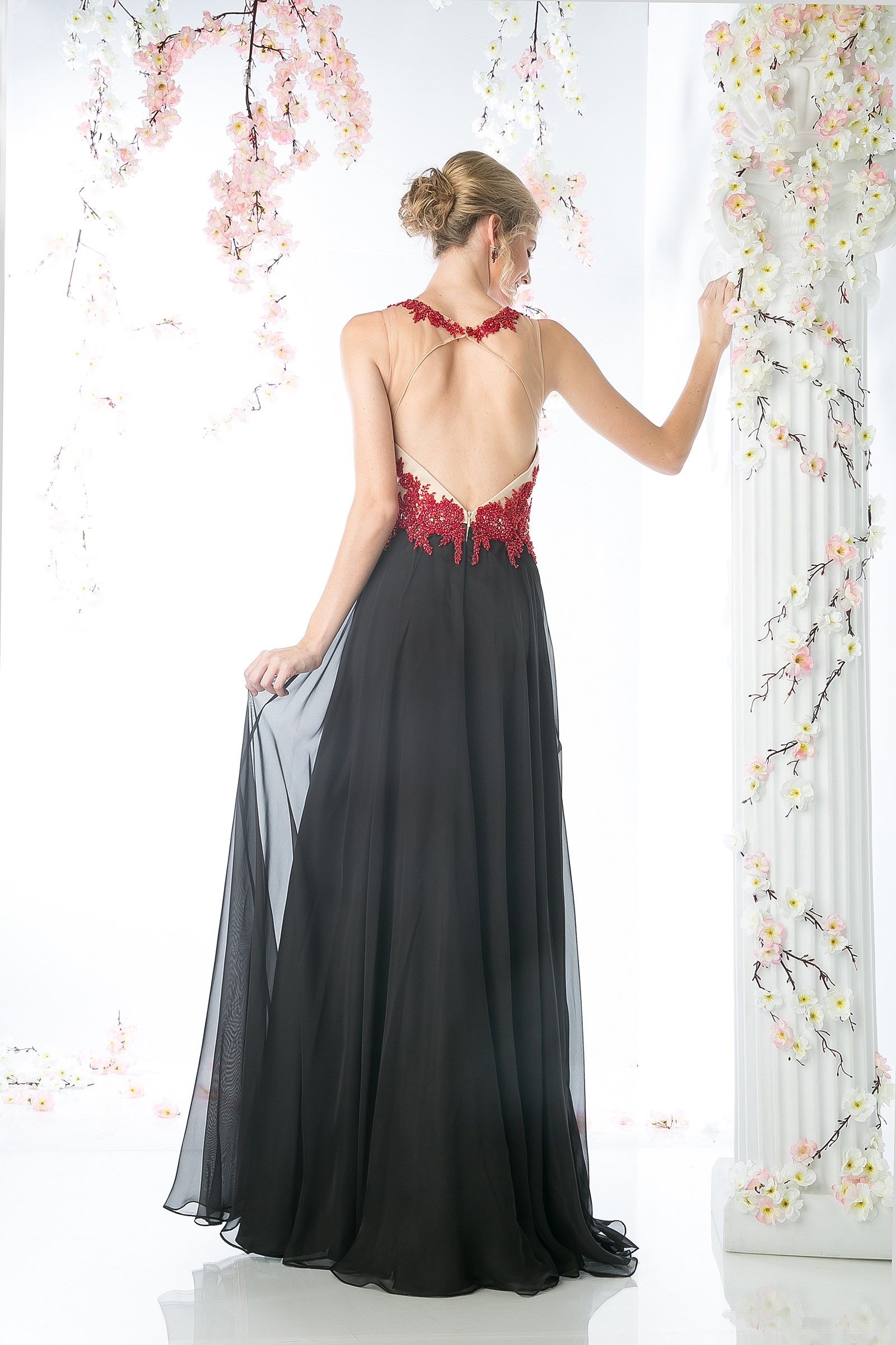 Lace Bodice Chiffon Sheath Dress - RoshelLuxe.com