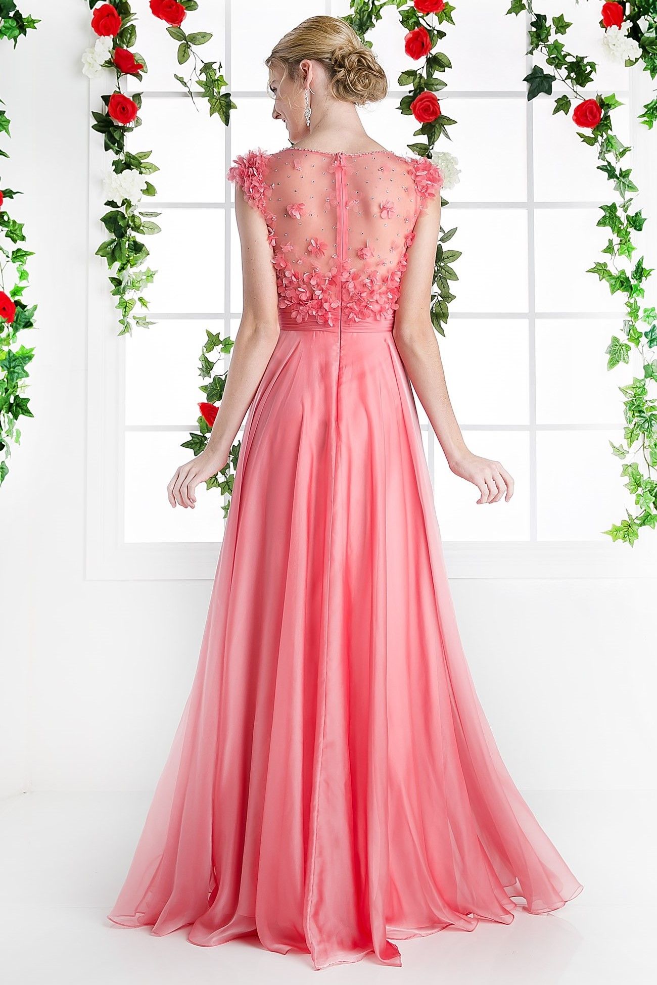 Beaded Applique Chiffon Gown - RoshelLuxe.com
