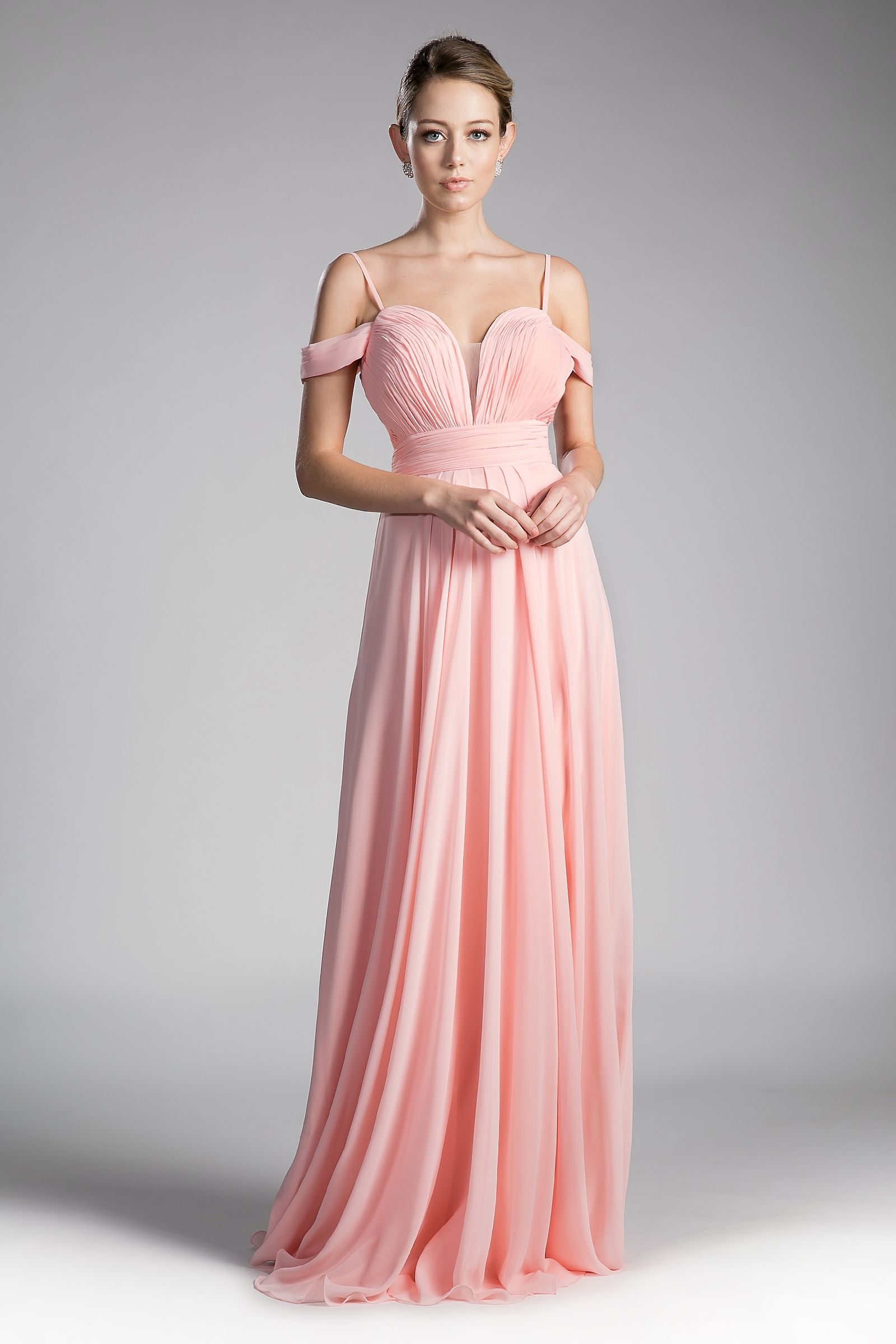 A-line Chiffon Gown with Off the Shoulder Sleeve - RoshelLuxe.com