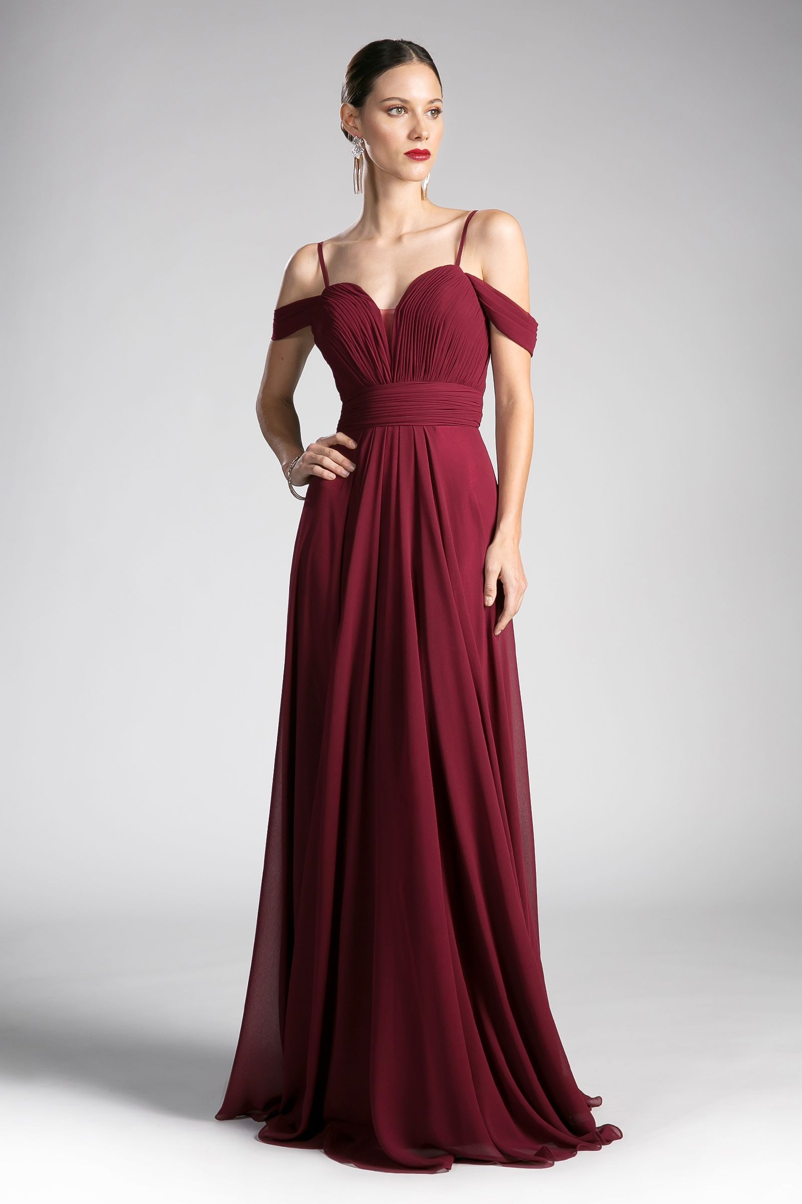 A-line Chiffon Gown with Off the Shoulder Sleeve - RoshelLuxe.com