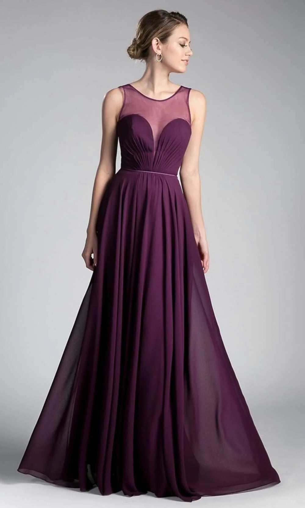 A-Line Chiffon Dress with Illusion Neckline - RoshelLuxe.com