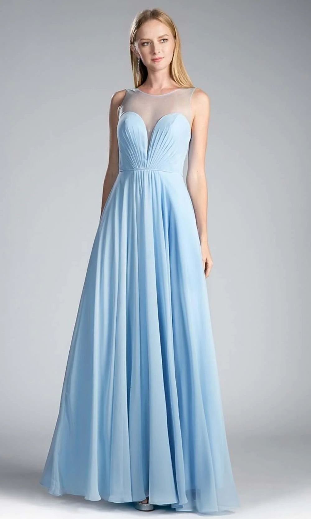 A-Line Chiffon Dress with Illusion Neckline - RoshelLuxe.com
