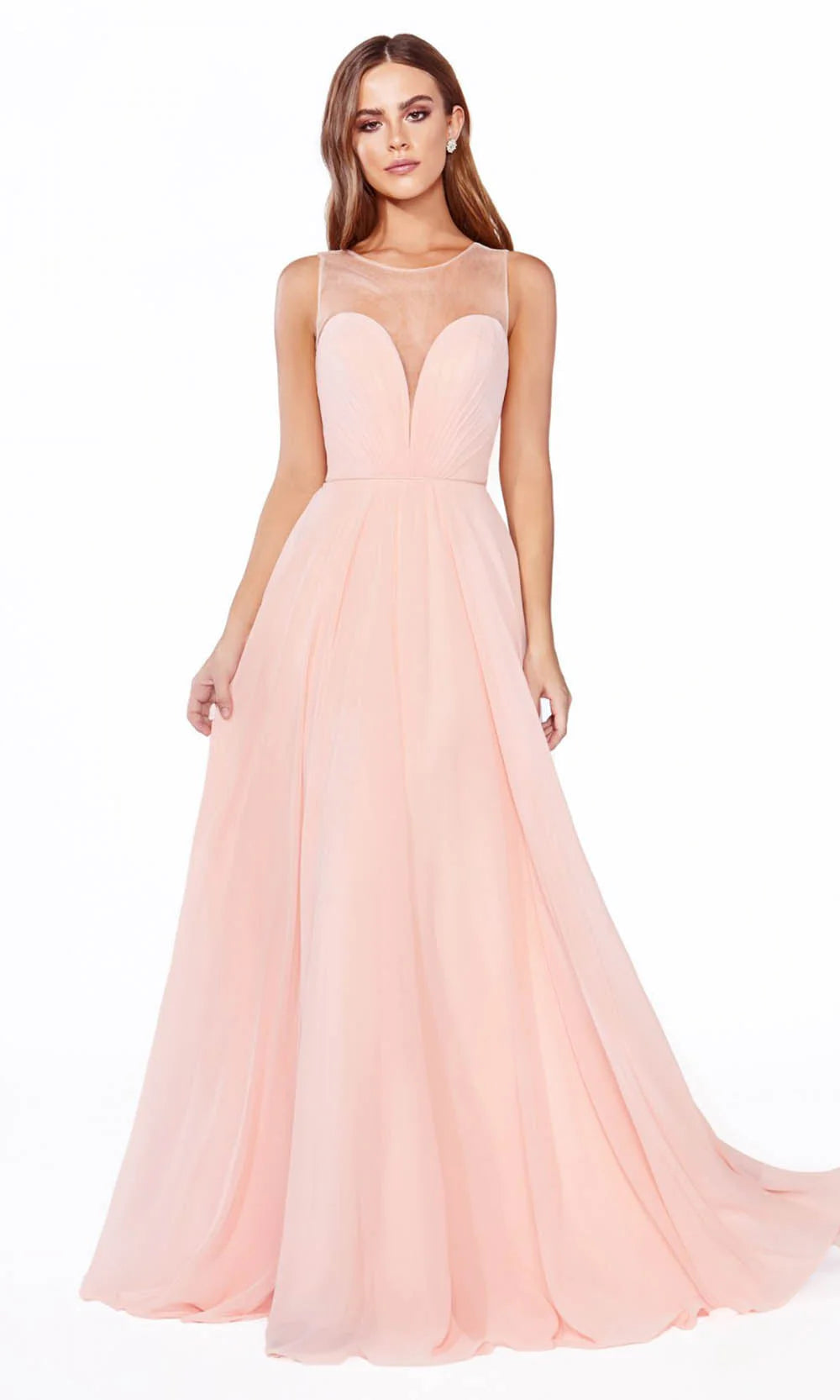 A-Line Chiffon Dress with Illusion Neckline - RoshelLuxe.com