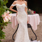 Of The Shoulder Fitted Lace Bridal Gown - RoshelLuxe.com