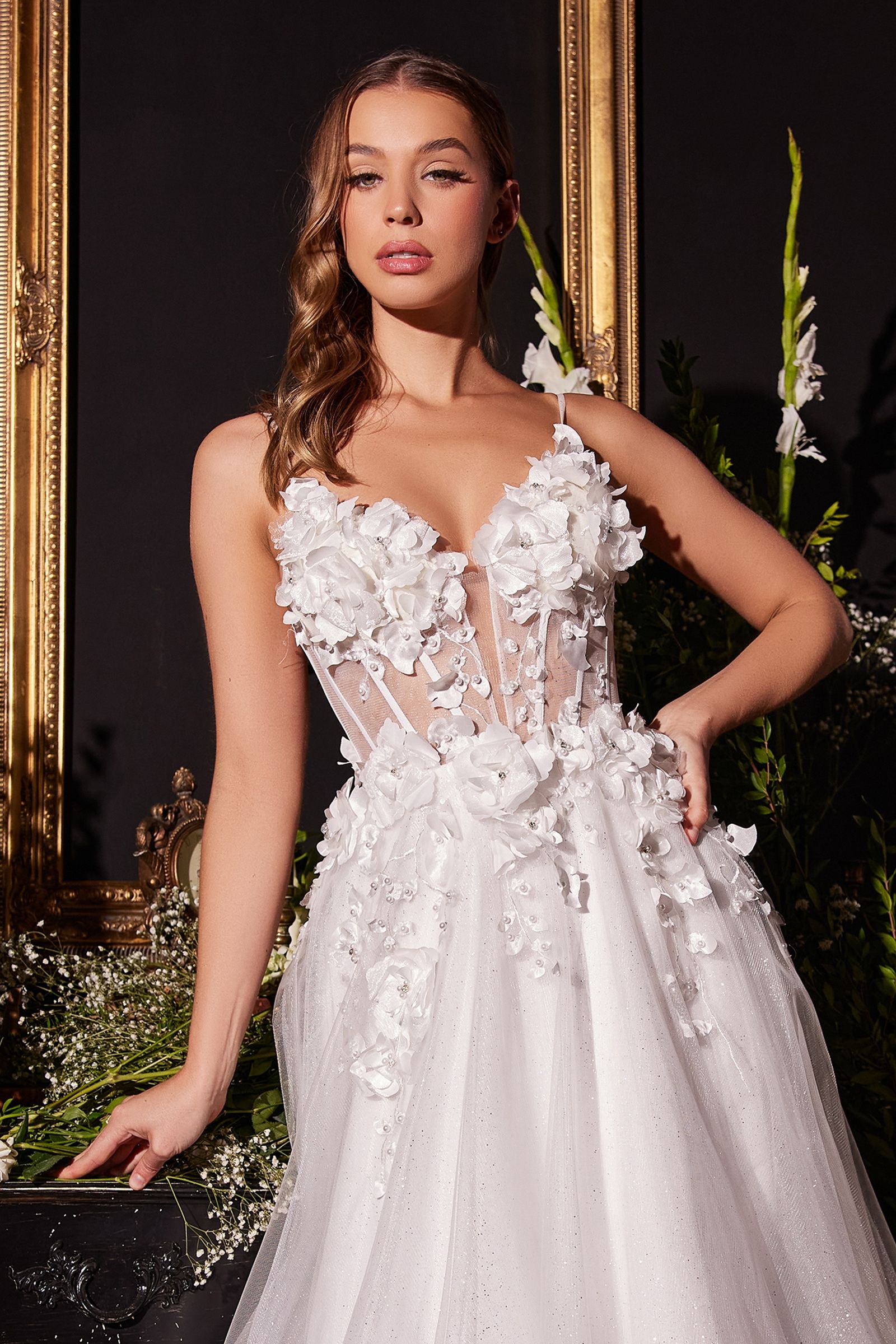 Floral Applique A-Line Tulle Bridal Gown - RoshelLuxe.com