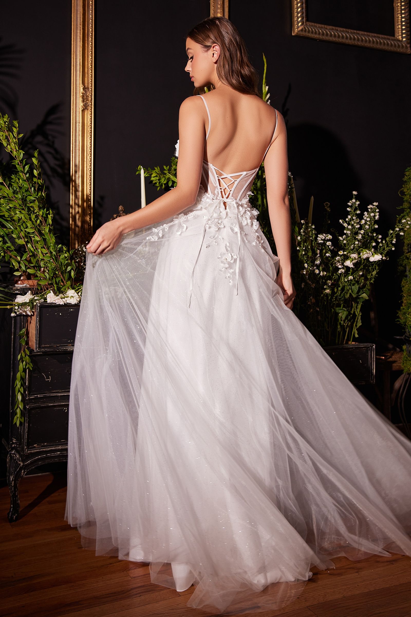 Floral Applique A-Line Tulle Bridal Gown - RoshelLuxe.com