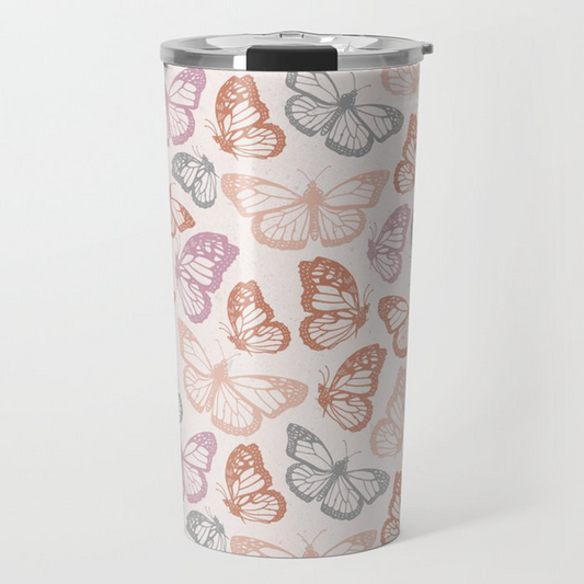 Orange and Pink Butterfly Travel Mug - RoshelLuxe.com