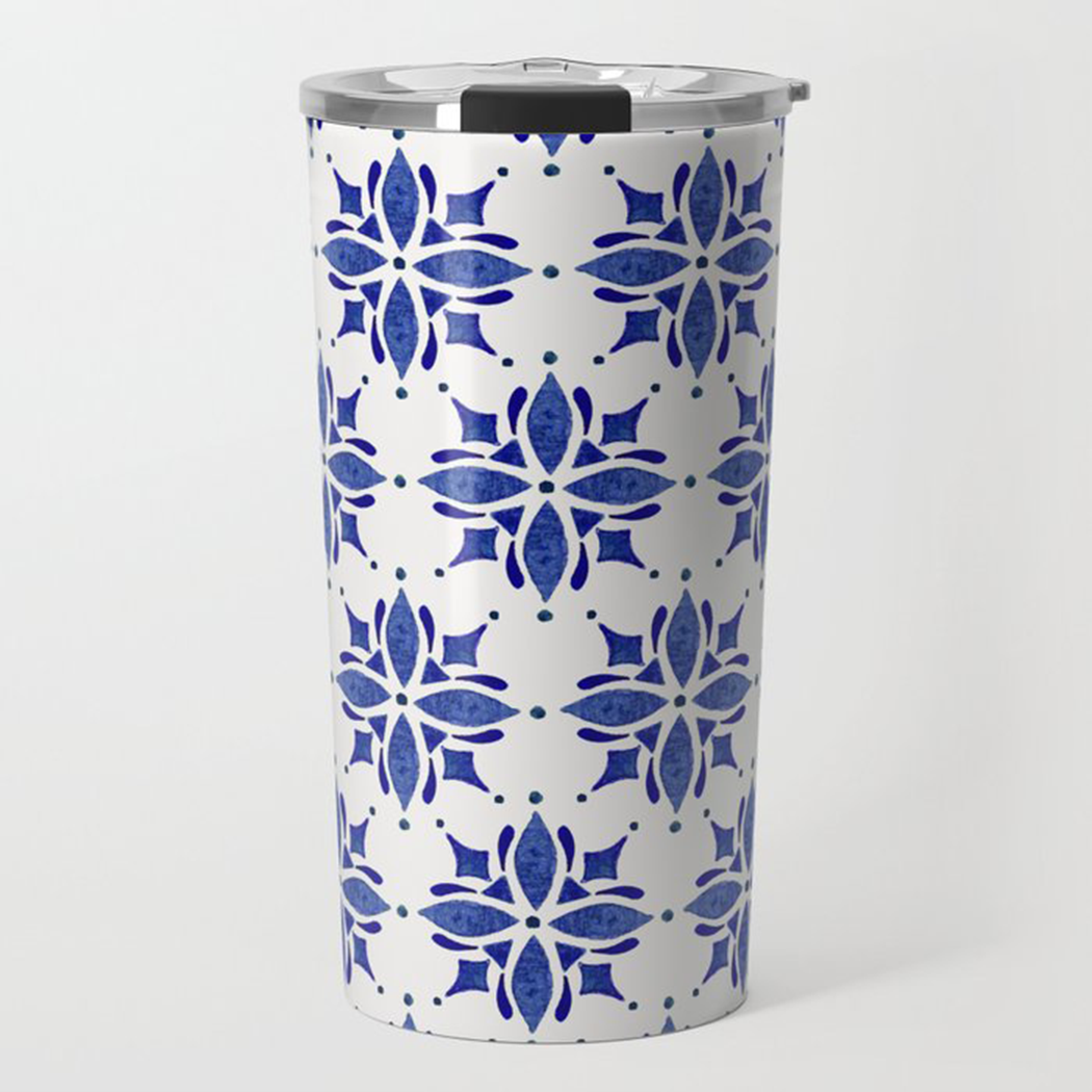 Dark Blue Tile Travel Mug - RoshelLuxe.com