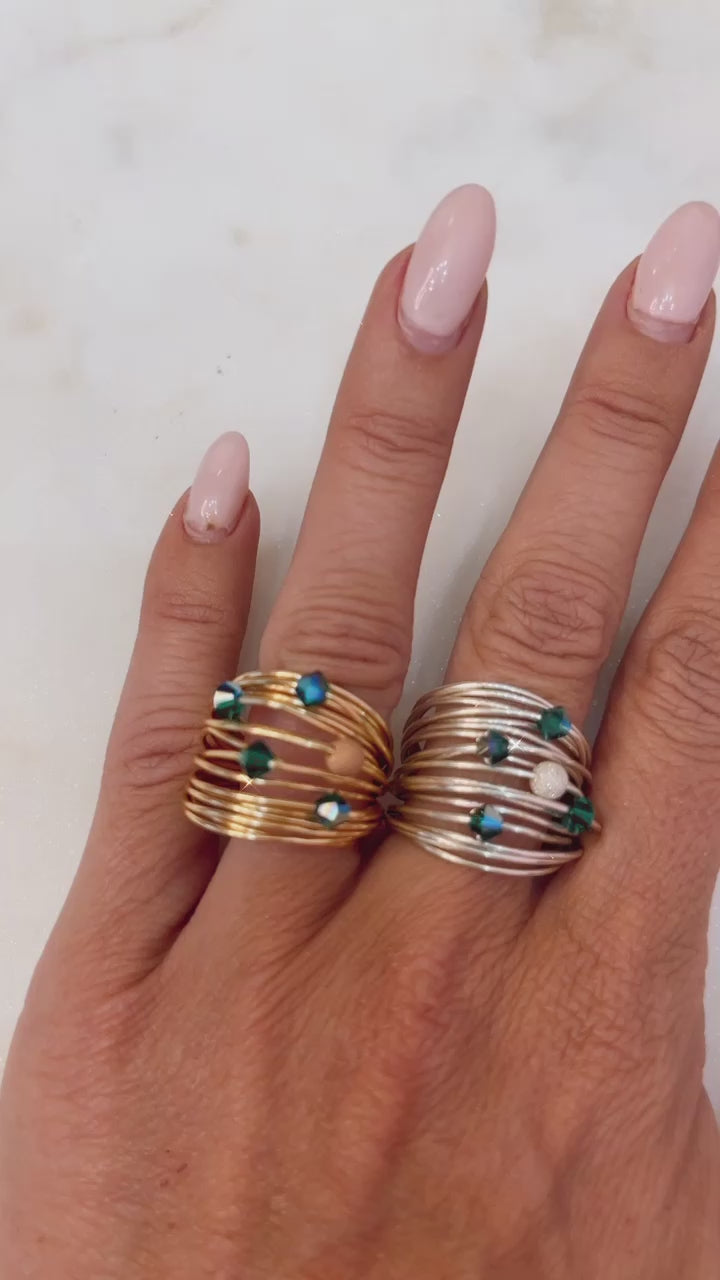 Marcia Wire Wrap Ring with Deep Green Swarovski Crystals