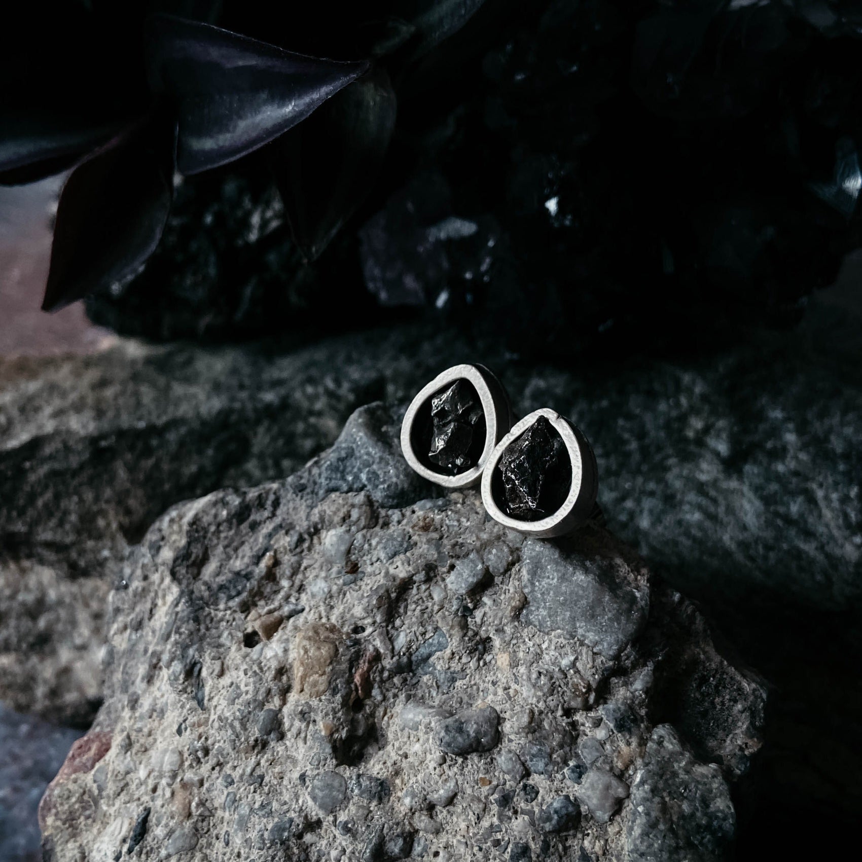 Pear Shaped Teardrop Meteorite Stud Earrings - RoshelLuxe.com