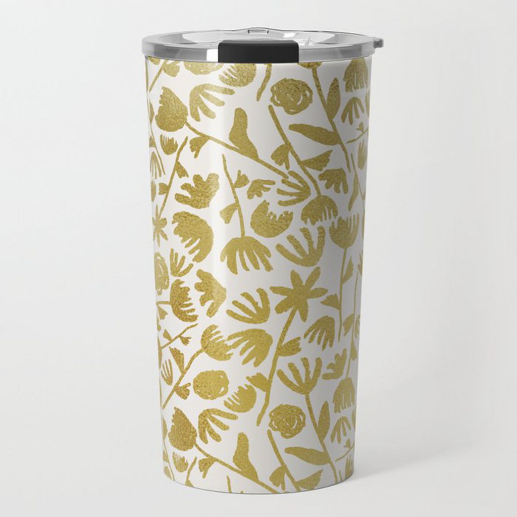 Gold Ink Floral Travel Mug