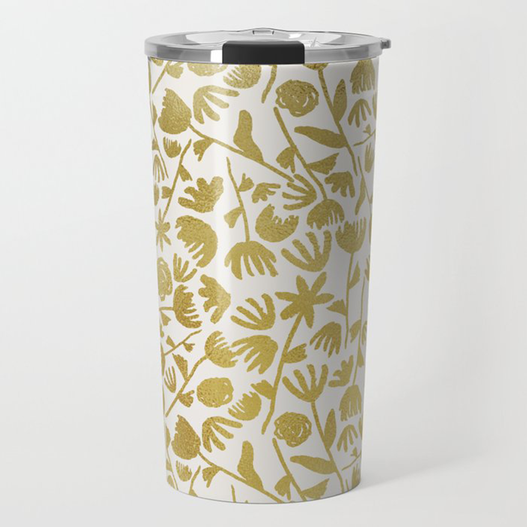 Gold Ink Floral Travel Mug