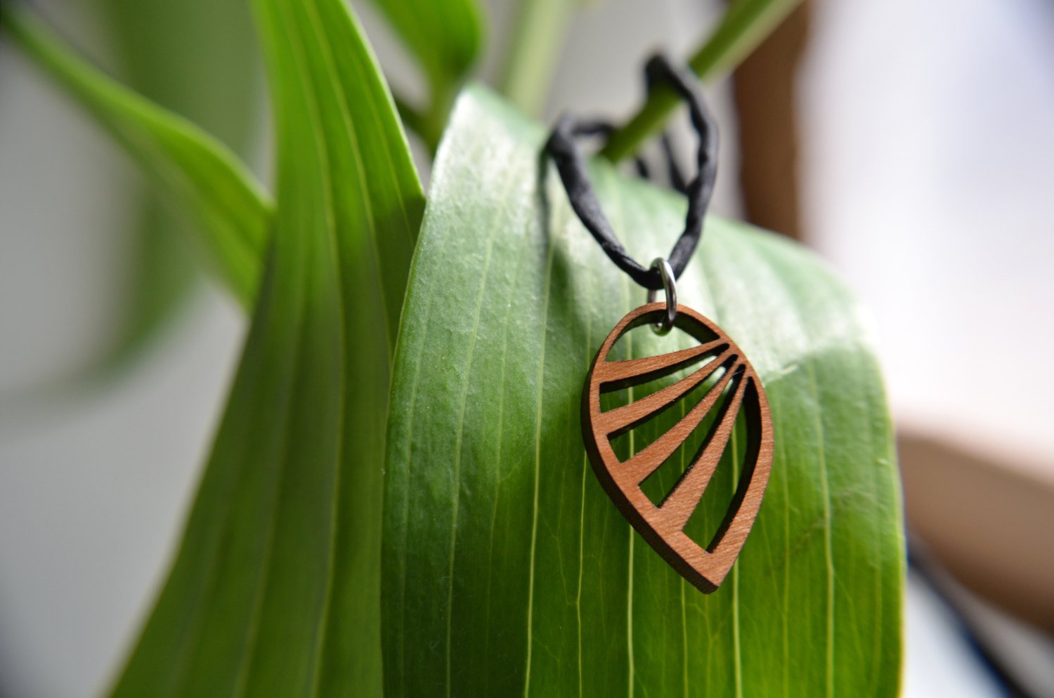 Wing Pendant in cherry on leather cord - RoshelLuxe.com