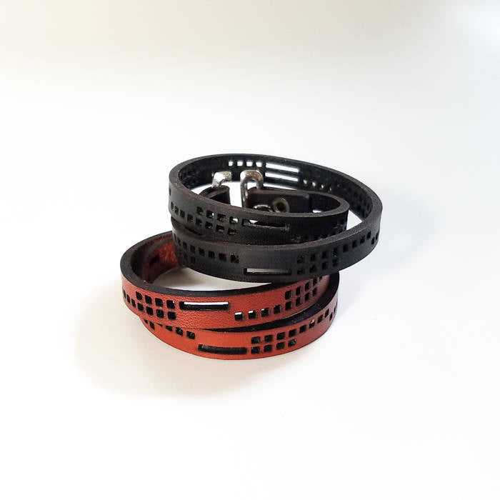 Leather Double Wrap Bracelet - squares motif - RoshelLuxe.com