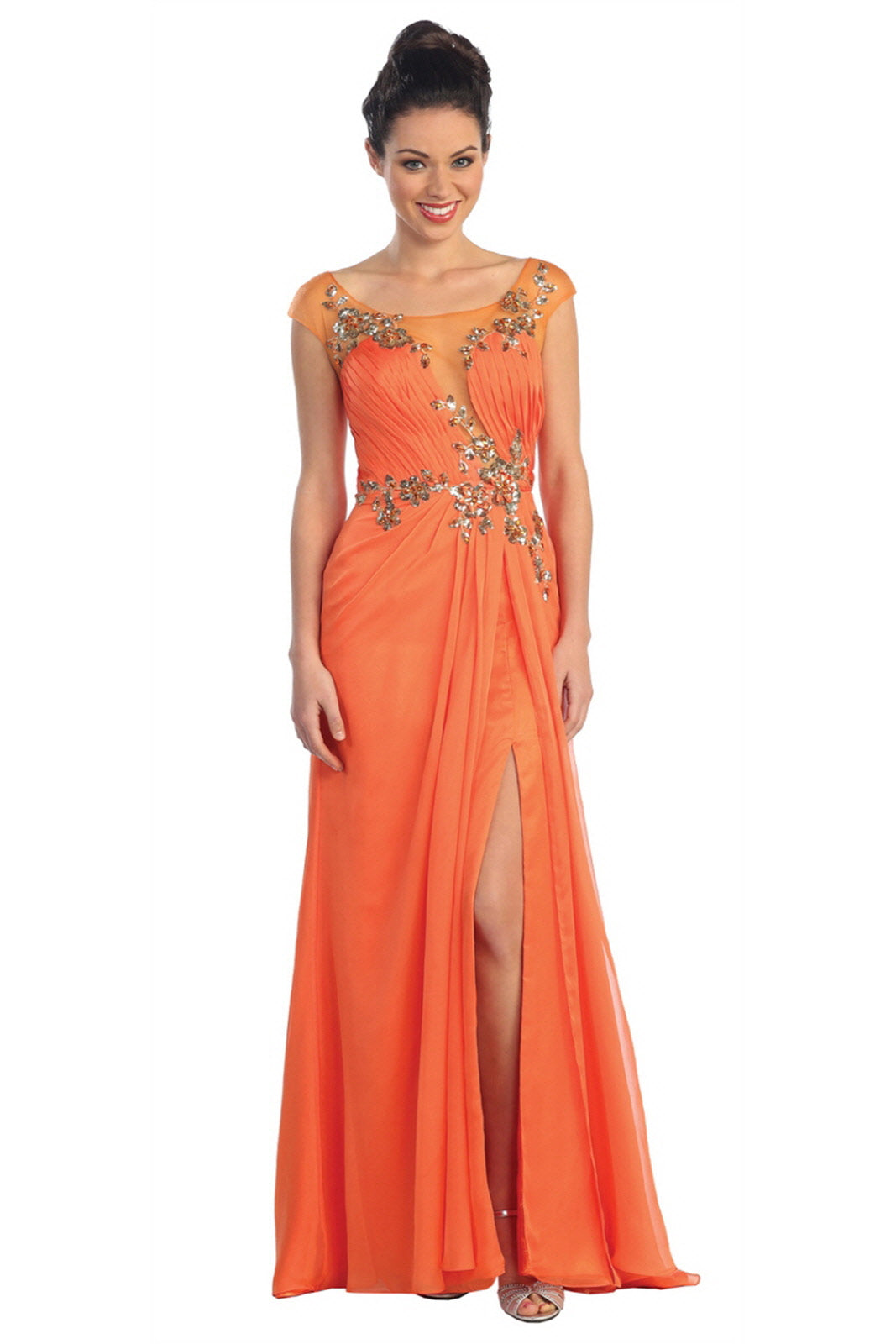 Pleated Long Dress with Side Slit and Jewel Detailing - RoshelLuxe.com