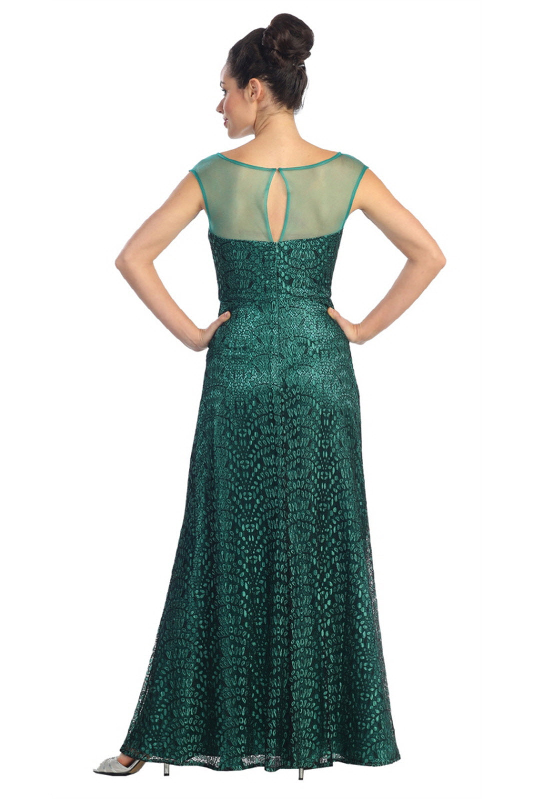 Cap Sleeve Lace Long Dress with Pleated chiffon overlay - RoshelLuxe.com