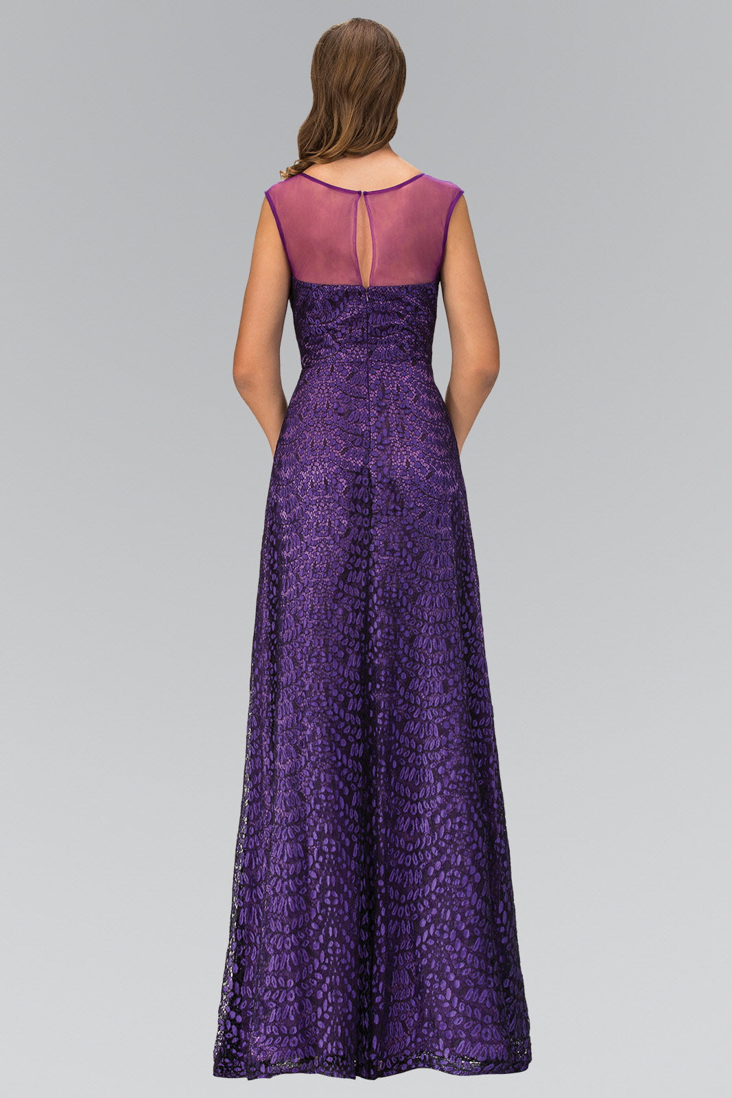 Cap Sleeve Lace Long Dress with Pleated chiffon overlay - RoshelLuxe.com