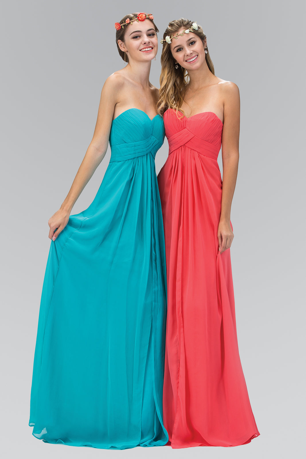 Strapless Chiffon Long Dress with Pleated Bodice - RoshelLuxe.com