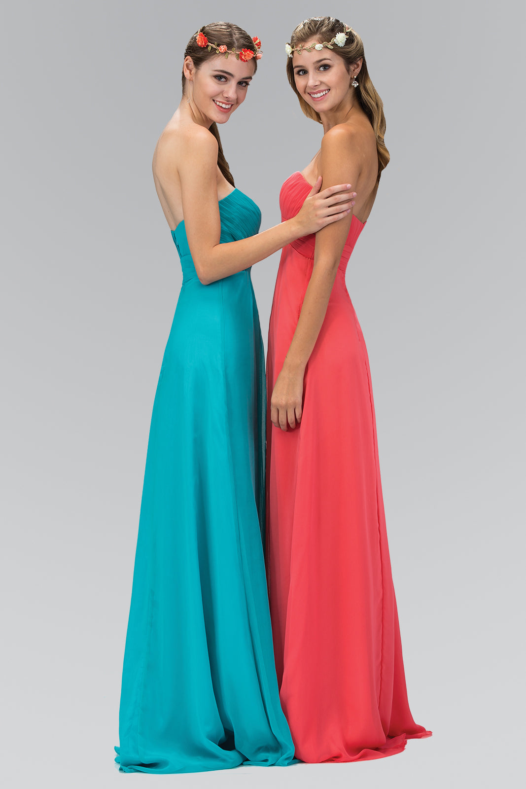 Strapless Chiffon Long Dress with Pleated Bodice - RoshelLuxe.com