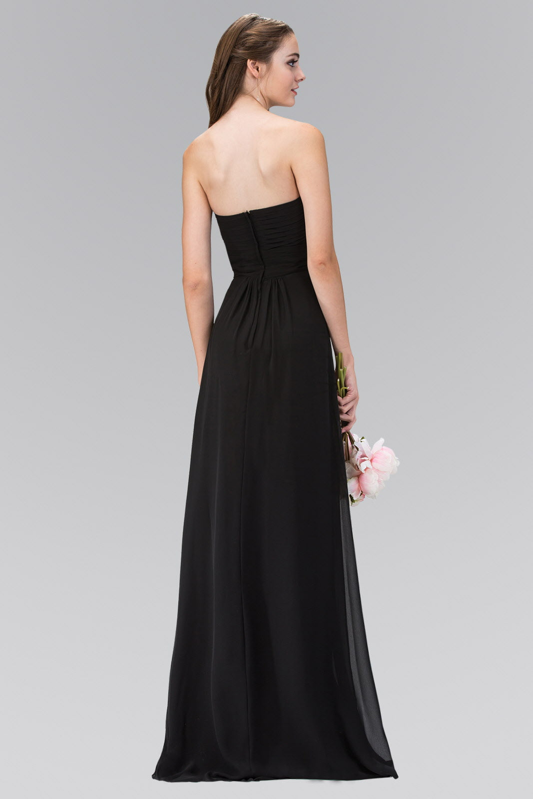 Strapless Sweetheart Chiffon Long Dress with Ruched Bodice - RoshelLuxe.com
