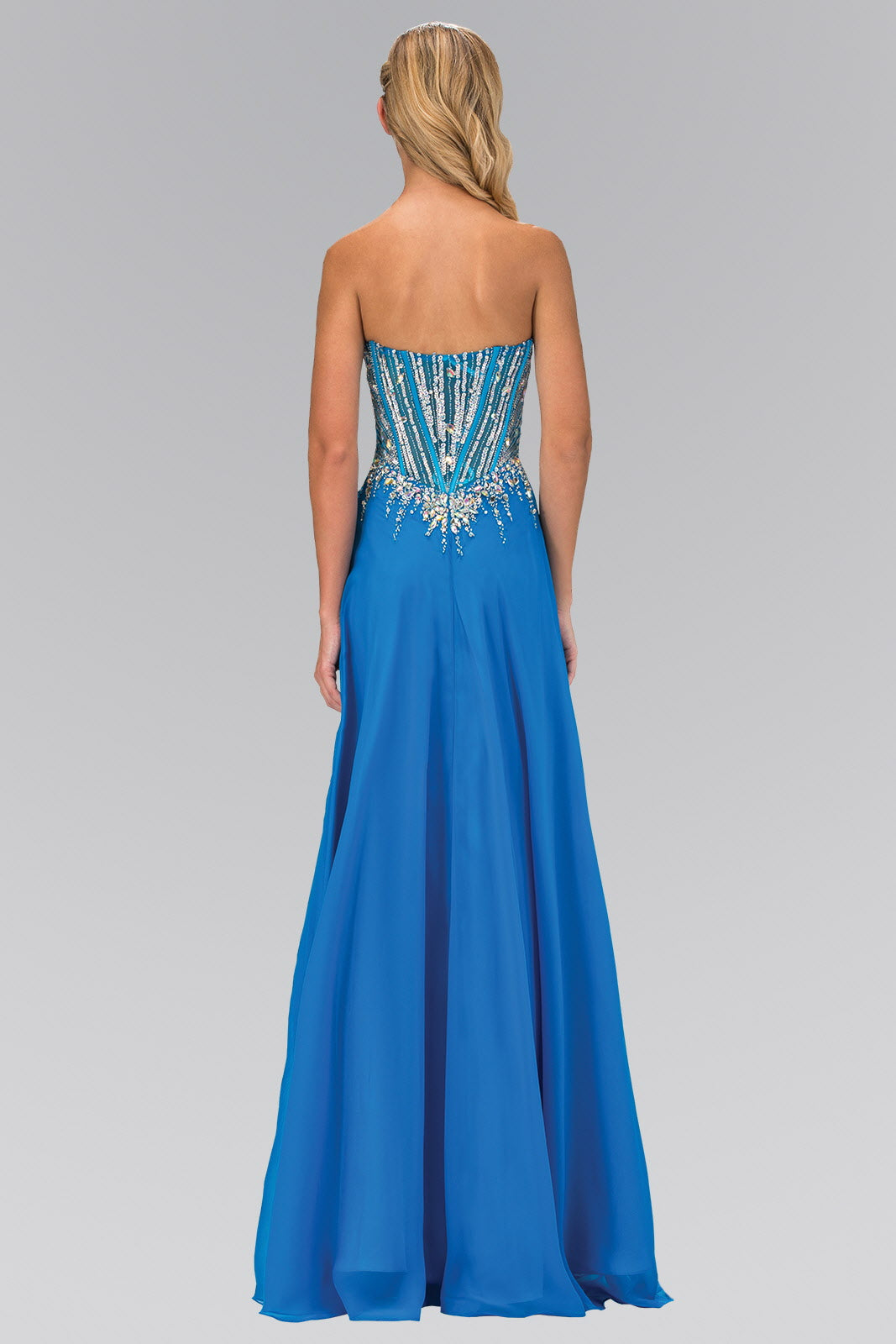 Strapless Sweetheart Chiffon Floor Length Dress with Jeweled Bodice - RoshelLuxe.com