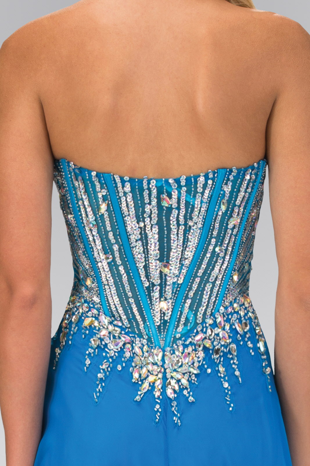 Strapless Sweetheart Chiffon Floor Length Dress with Jeweled Bodice - RoshelLuxe.com